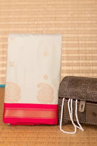 Dusky green and rani pink small border silk saree