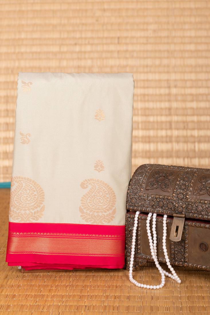 Dusky green and rani pink small border silk saree