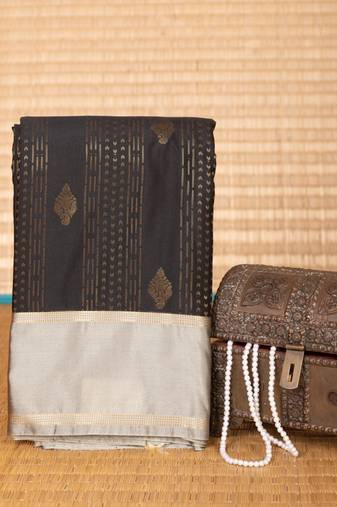 Black and steel grey soft silk saree