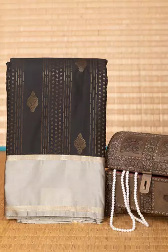 Black and steel grey soft silk saree