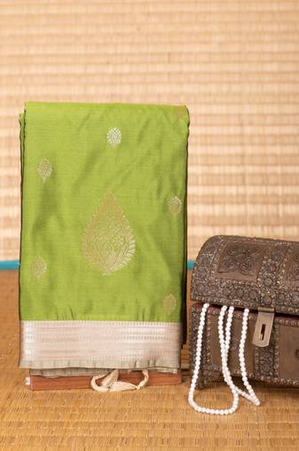 Pear green and greenish grey small border semi silk saree)