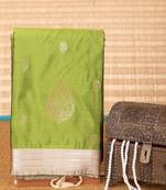 Pear green and greenish grey small border semi silk saree)