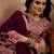 Women purple silk blend floral embroidered straight kurta trousers with dupatta