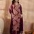 Women purple silk blend floral embroidered straight kurta trousers with dupatta