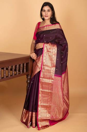 Wine purple and magenta traditional pure kanchi silk saree
