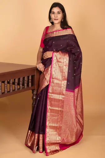 Wine purple and magenta traditional pure kanchi silk saree