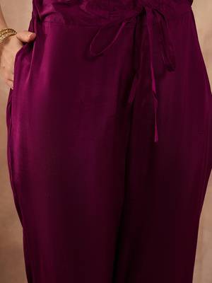 Women purple silk blend floral embroidered straight kurta trousers with dupatta 5
