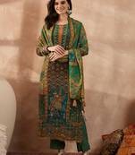 Women green viscose rayon solid embroidered straight kurta trousers with dupatta