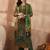 Women green viscose rayon solid embroidered straight kurta trousers with dupatta