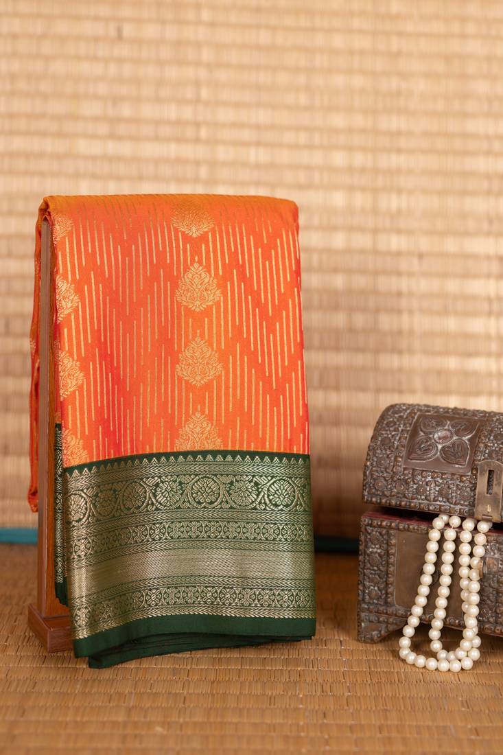 Orange and green semi silk saree