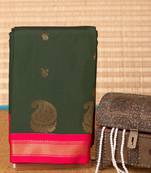 Bottle green and rani pink small border silk saree