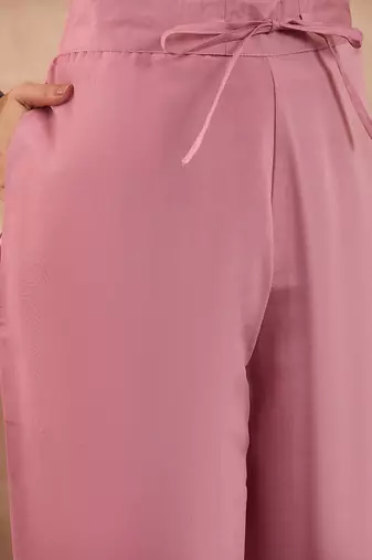 Women pink silk blend embroidered straight coord sets