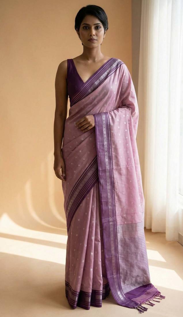 Mauve purple butta semi silk saree