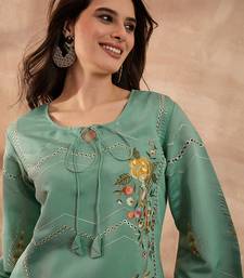 Women blue silk blend embroidered straight coord sets