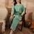 Women blue silk blend embroidered scalloped coord sets