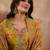 Women yellow polyester floral printed straight kurta trousers with dupatta