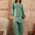 Women blue silk blend embroidered scalloped coord sets