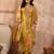 Women yellow polyester floral printed straight kurta trousers with dupatta