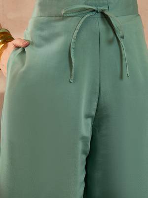 Women blue silk blend embroidered scalloped coord sets 5