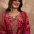 Women pink polyester floral printed straight kurta trousers with dupatta