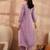 Women beige silk blend embroidered straight coord sets