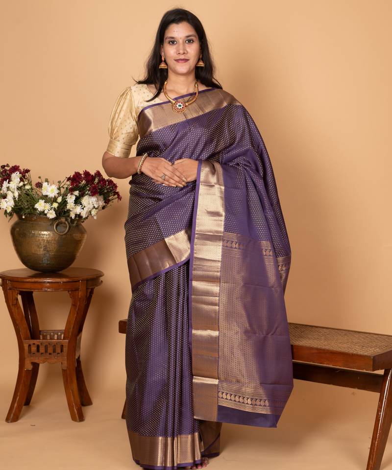 Berry blue pure kanjivaram silk saree