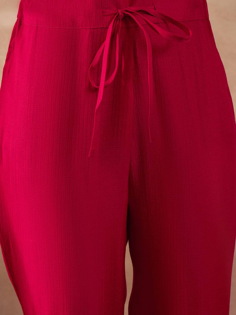 Women pink polyester floral printed straight kurta trousers with dupatta