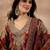 Women brown polyester floral printed straight kurta trousers with dupatta