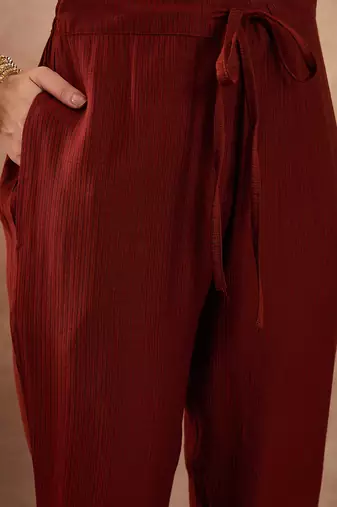 Women brown polyester floral printed straight kurta trousers with dupatta
