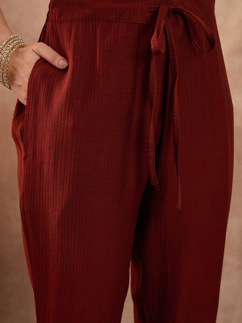 Women brown polyester floral printed straight kurta trousers with dupatta