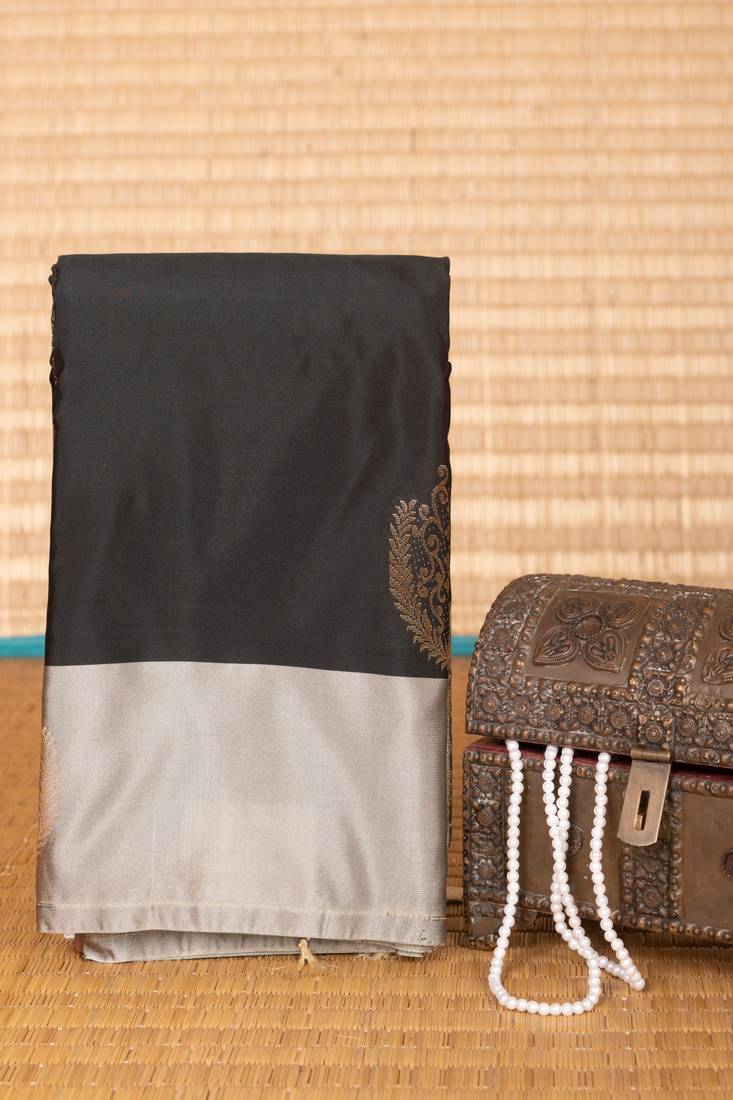 Black and iron grey butta semi silk saree