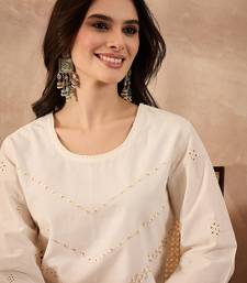 Women off white pure cotton embroidered scalloped coord sets