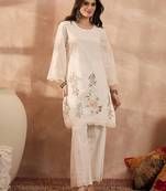 Women off white pure cotton embroidered scalloped coord sets