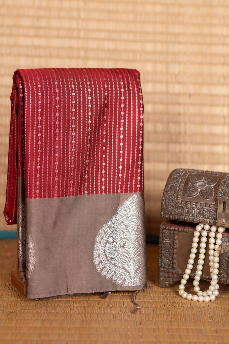 Jam maroon and beige semi silk saree