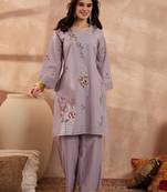 Women lavender pure cotton embroidered straight coord sets