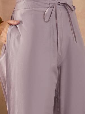 Women lavender pure cotton embroidered straight coord sets 5