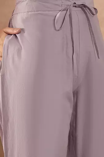 Women lavender pure cotton embroidered straight coord sets