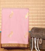 Dusky pink and garnet maroon small border semi silk saree