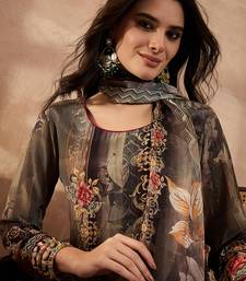 Women off white pure silk solid printed straight kurta trousers with dupatta