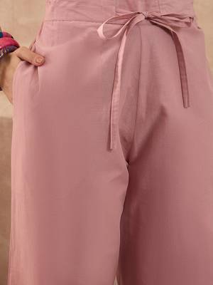 Women pink pure cotton embroidered straight coord sets 5