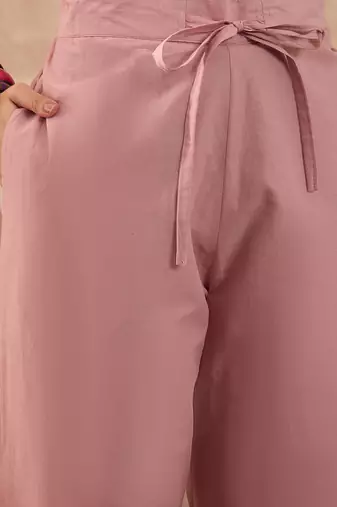 Women pink pure cotton embroidered straight coord sets