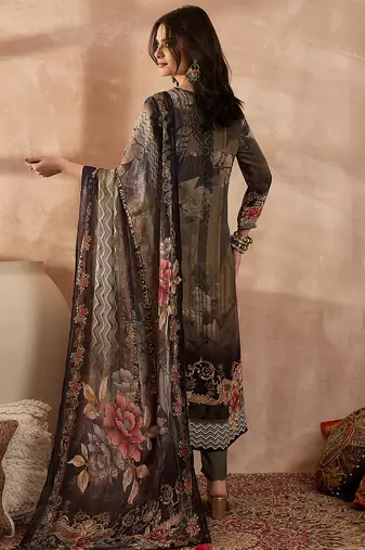 Women off white pure silk solid printed straight kurta trousers with dupatta