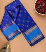 Blue and turquoise silk cotton saree