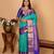Turquoise blue and cobalt blue korvai pure kanchi silk saree