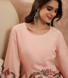 Women peach silk blend embroidered scalloped coord sets