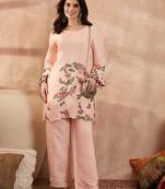 Women peach silk blend embroidered scalloped coord sets