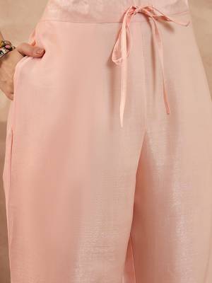 Women peach silk blend embroidered scalloped coord sets 5