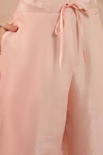 Women peach silk blend embroidered scalloped coord sets