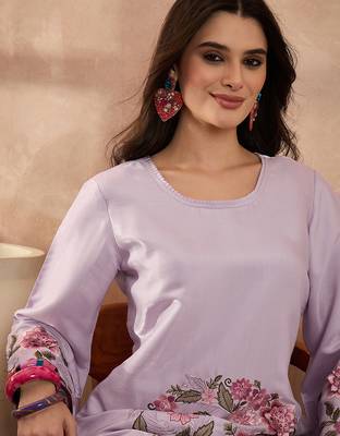 Women lavender silk blend embroidered scalloped coord sets 2