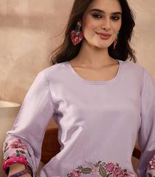 Women lavender silk blend embroidered scalloped coord sets